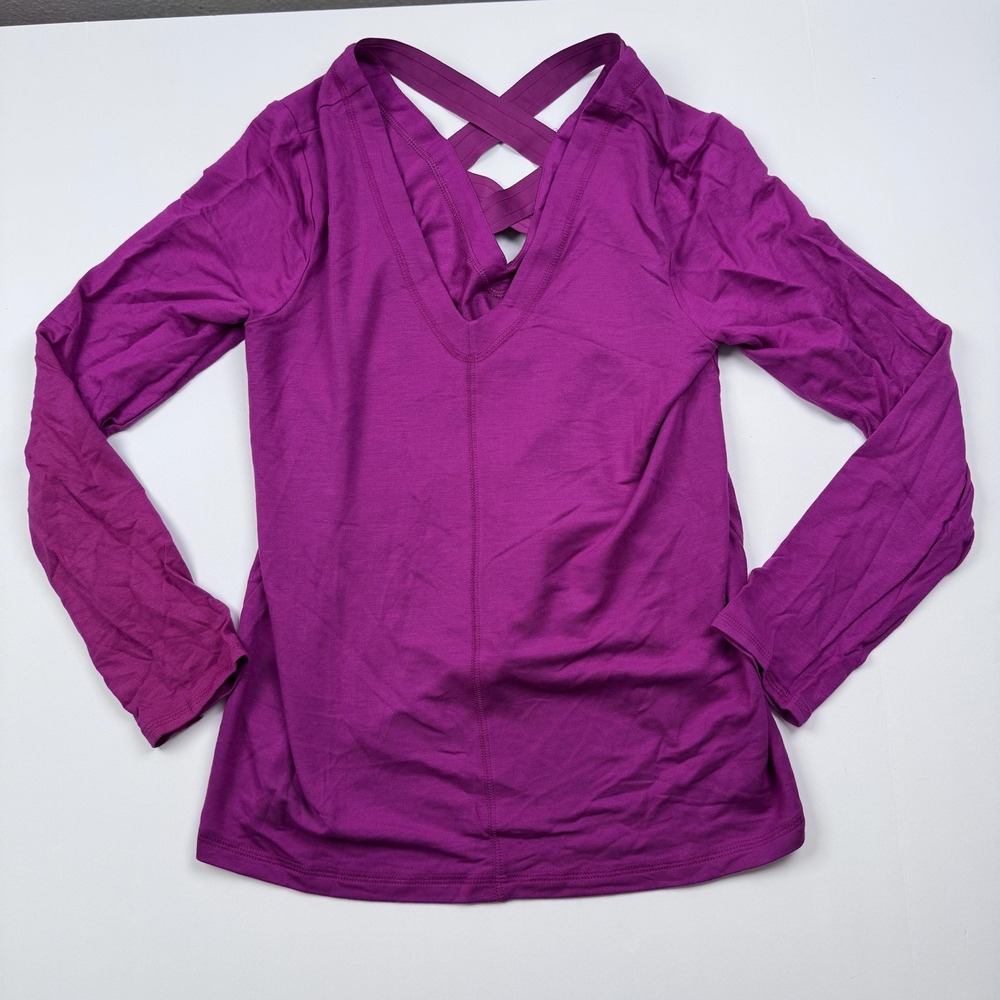 Lilly Pulitzer Shirt Womens Medium Purple Long Sleeve Criss Cross V Neck Top